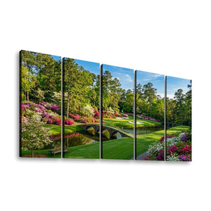 Georgia Golf Course Canvas Wall Art — Flowers, Water & Bridge Multi-Panel Print