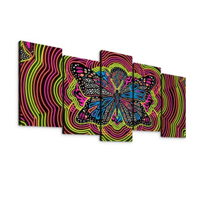 Neon Wings – Psychedelic Butterfly Multi-Panel 3 and 5 Panel Canvas Wall Art