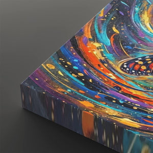 Monarch Butterfly Cosmic Vortex Canvas Wall Art | 1, 3 & 5-Panel Print | Colorful Abstract Butterfly Décor | Gallery-Wrapped