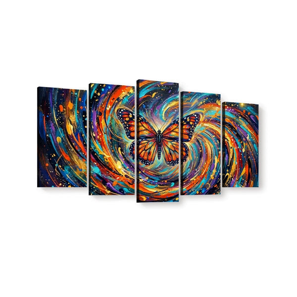 Monarch Butterfly Cosmic Vortex Canvas Wall Art | 1, 3 & 5-Panel Print | Colorful Abstract Butterfly Décor | Gallery-Wrapped