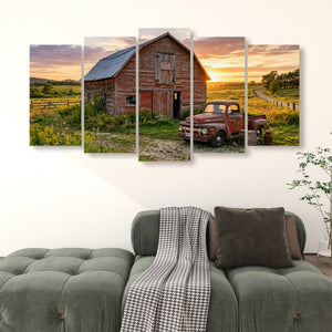 Ford F1 Pickup at Golden Hour — Rustic Bar & Sunset Canvas Wall Art