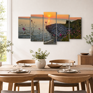 Lake Michigan Sunset Canvas Wall Art – Looking Over a Bluff | 1, 3 & 5 Panel Coastal Landscape Print