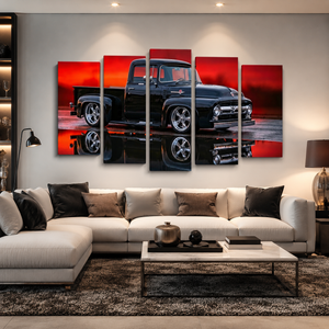 1956 Ford F100 Truck Reflection & Red Glow Multi-Panel Canvas Wall Art