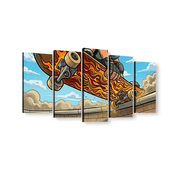 Kids Skateboard Canvas Wall Art – Bold Street Style Print | 1, 3 & 5 Panel Boys Room Décor