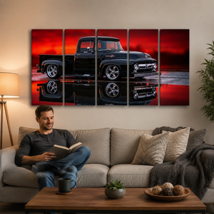 1956 Ford F100 Truck Reflection & Red Glow Multi-Panel Canvas Wall Art