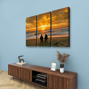 Sunset Surf – Couple on the Beach 5-Panel Canvas Wall Art