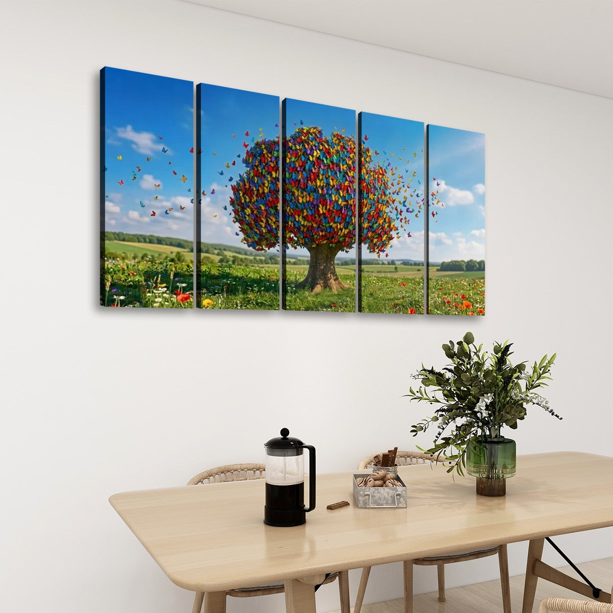 Color Burst Butterfly Tree — Multi-Color Abstract Canvas Wall Art