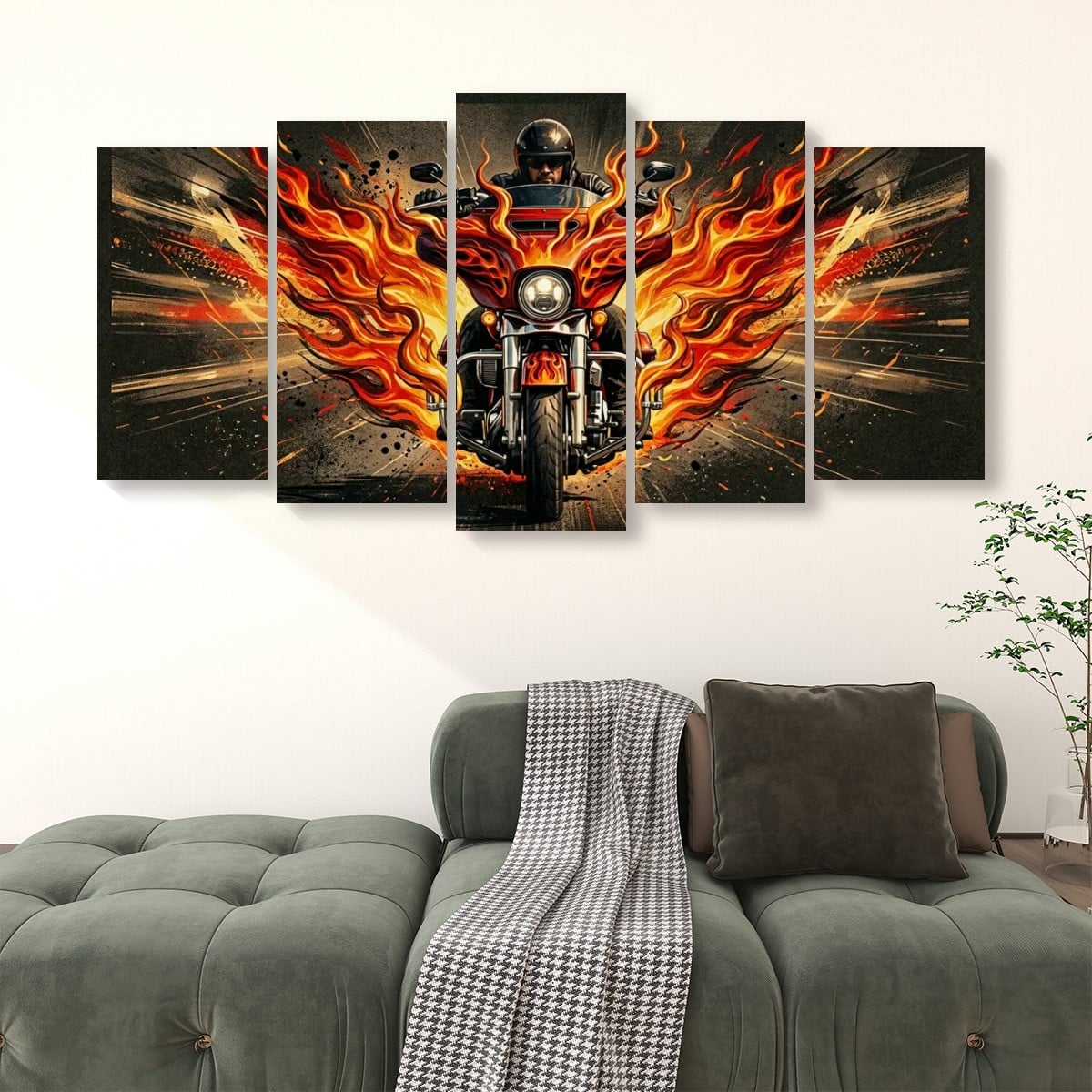 Custom Flame Paint Bagger Dresser Motorcycle Canvas Wall Art