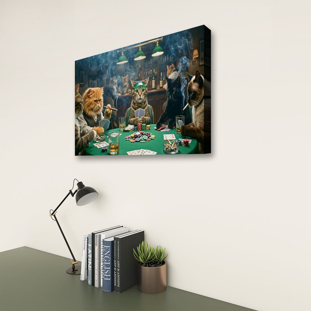 Poker Cats Playing Cards Canvas Wall Art – Multi-Panel Cat Decor
