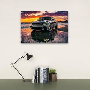 Dodge SRT Hellcat Charger – Beach Sunset 5-Panel Canvas Print