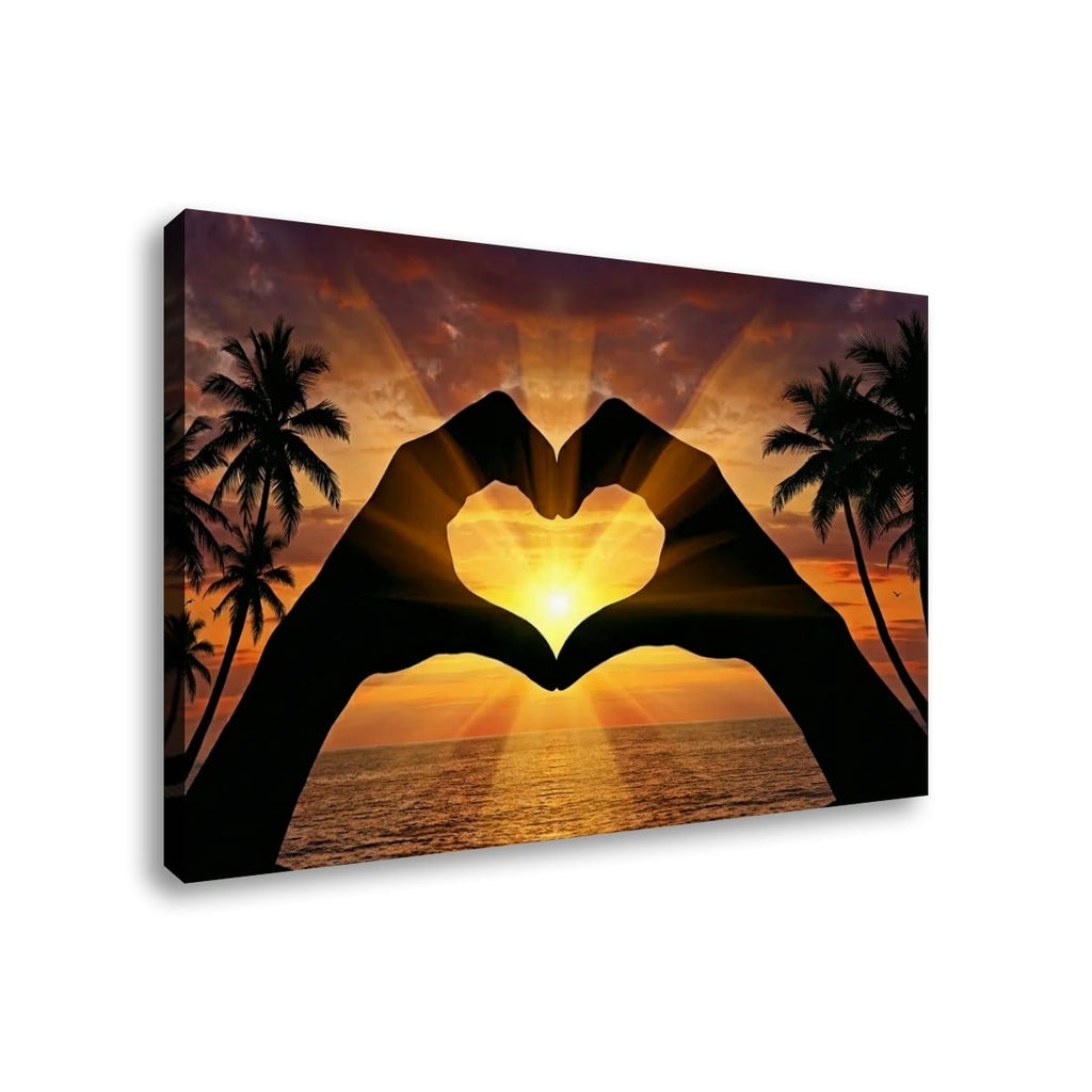 5-Panel Level Sunset Heart Hands Canvas Wall Art | Coastal Multi-Panel Print
