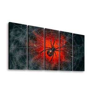 Black Widow Spider Web Canvas Wall Art — 5-Panel Level