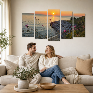 Lake Michigan Sunset Canvas Wall Art – Looking Over a Bluff | 1, 3 & 5 Panel Coastal Landscape Print