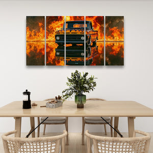 Flaming 1966 Chevy C10 – 5-Panel Canvas Wall Art
