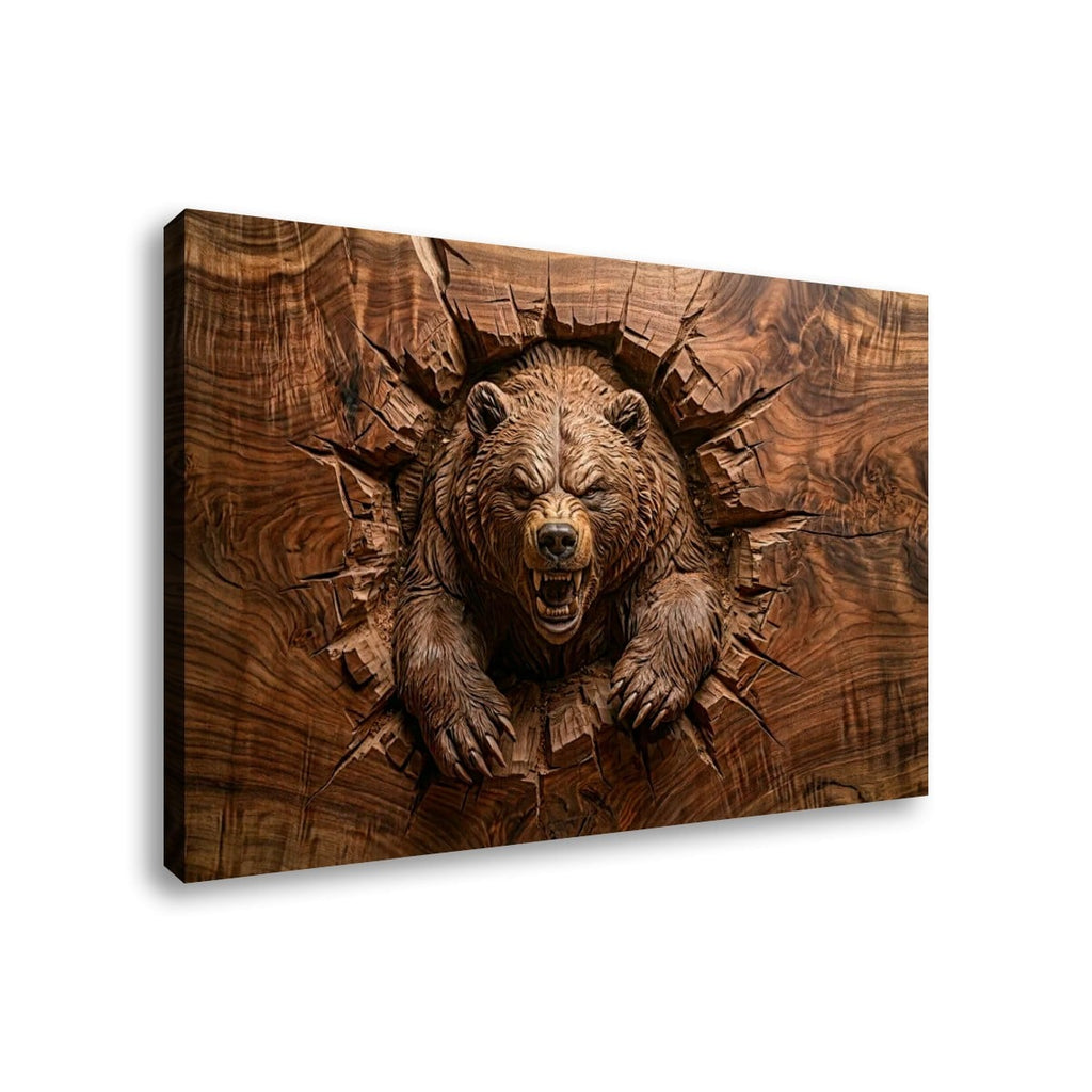 3D Angry Leaping Bear — 3D Sculpted Canvas Wall Art Decor