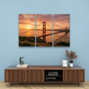 Golden Gate at Golden Hour – 5-Panel Canvas Wall Art