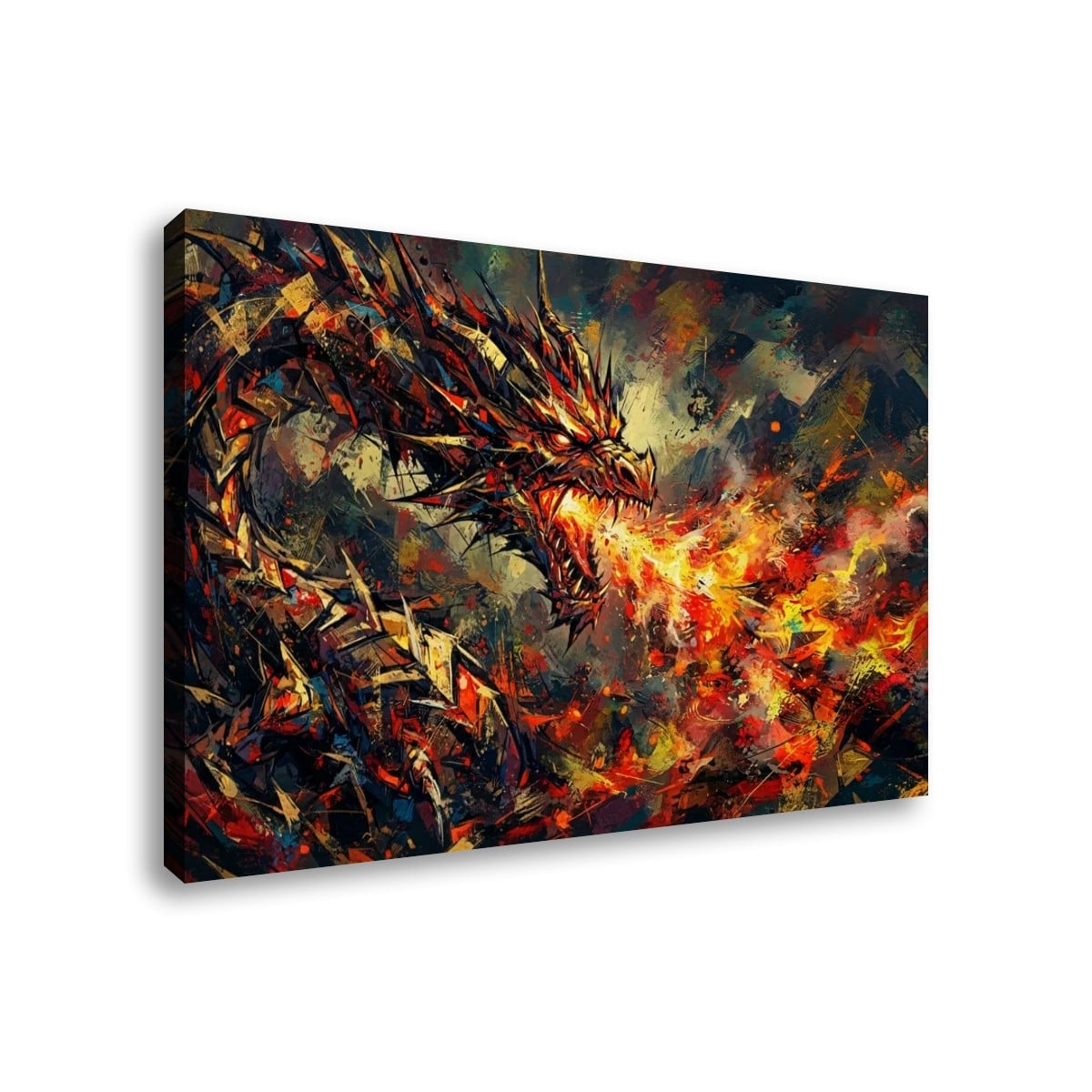 Fire Breathing Dragon Canvas Wall Art | Abstract Multi-Panel Print