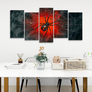 Black Widow Spider Web Canvas Wall Art — 5-Panel Level