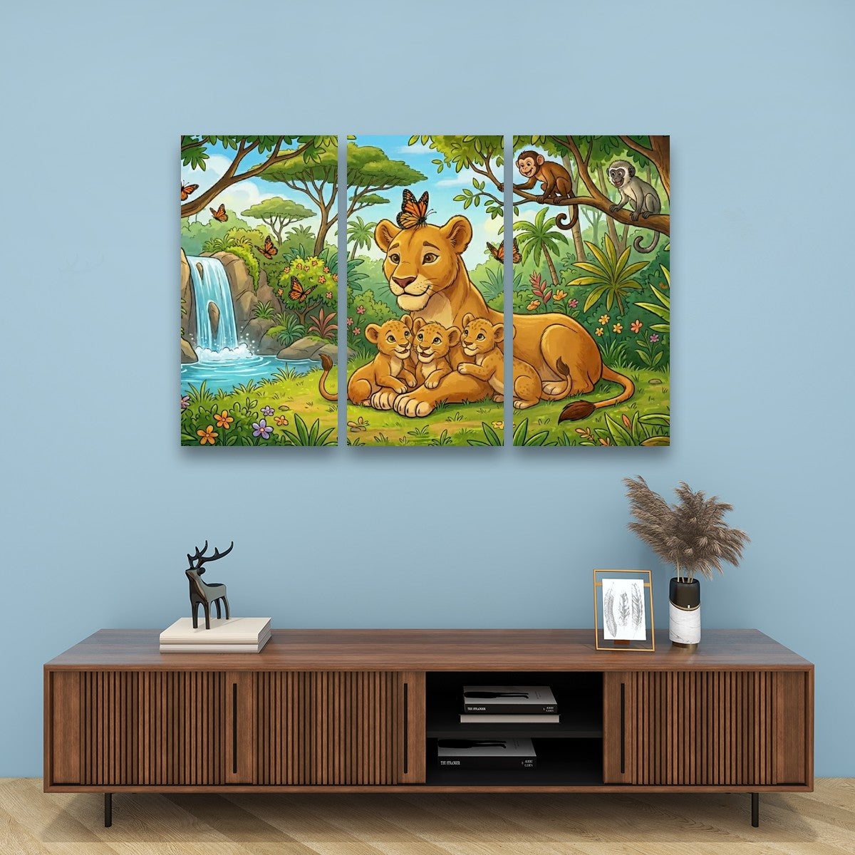 Kids Lion Wall Art – 1 & 3 Panel Canvas Print for Children's Rooms