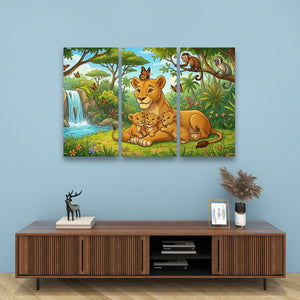 Kids Lion Wall Art – 1 & 3 Panel Canvas Print for Children's Rooms