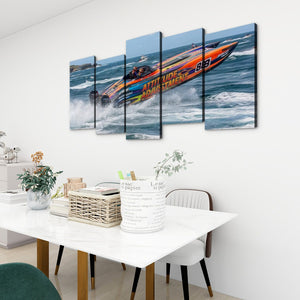 Attitude Adjustment – Twin-Engine Racing Boat 5-Panel Canvas Wall Art