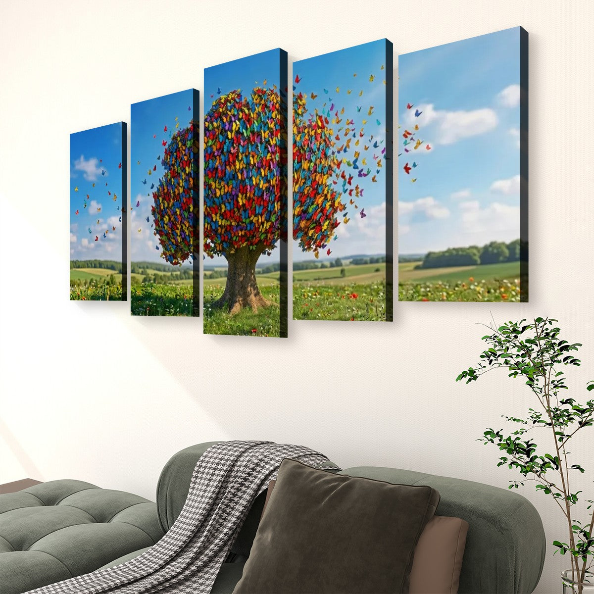 Color Burst Butterfly Tree — Multi-Color Abstract Canvas Wall Art