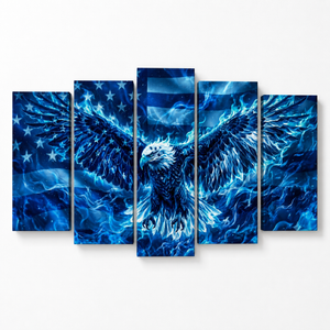 Blue Eagle – Abstract US Waving Flag 5-Panel Canvas Wall Art