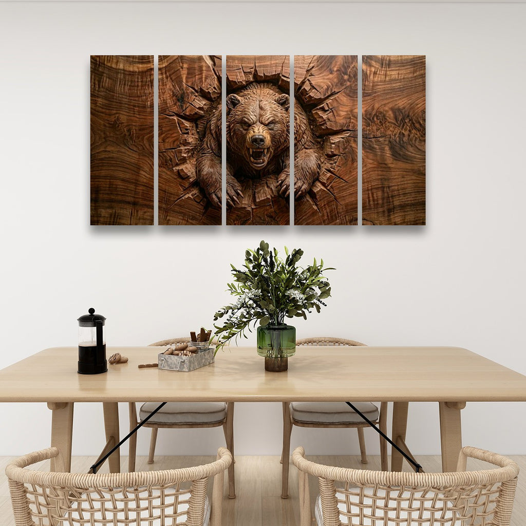 3D Angry Leaping Bear — 3D Sculpted Canvas Wall Art Decor