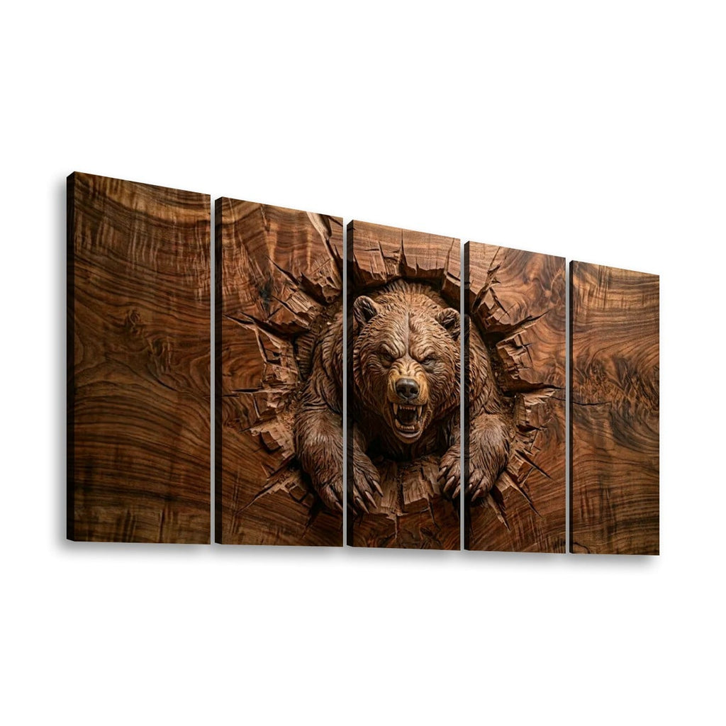 3D Angry Leaping Bear — 3D Sculpted Canvas Wall Art Decor