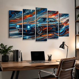 1969 Chevy Camaro Abstract Canvas Wall Art – Born to Run | 1, 3 & 5 Panel Garage Décor Print