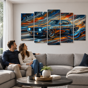 1969 Chevy Camaro Abstract Canvas Wall Art – Born to Run | 1, 3 & 5 Panel Garage Décor Print