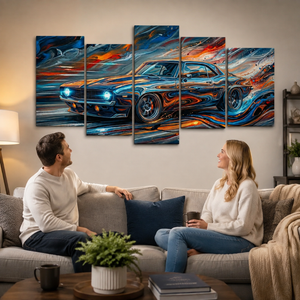 1969 Chevy Camaro Abstract Canvas Wall Art – Born to Run | 1, 3 & 5 Panel Garage Décor Print