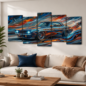 1969 Chevy Camaro Abstract Canvas Wall Art – Born to Run | 1, 3 & 5 Panel Garage Décor Print