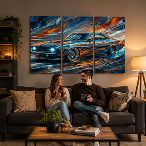 1969 Chevy Camaro Abstract Canvas Wall Art – Born to Run | 1, 3 & 5 Panel Garage Décor Print