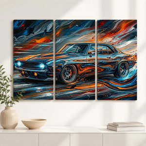 1969 Chevy Camaro Abstract Canvas Wall Art – Born to Run | 1, 3 & 5 Panel Garage Décor Print