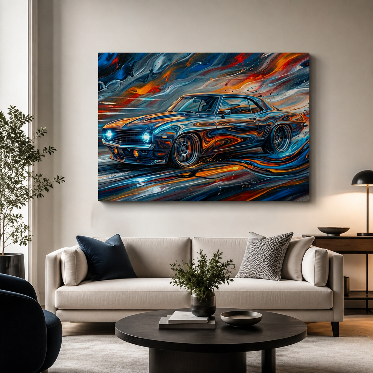 1969 Chevy Camaro Abstract Canvas Wall Art – Born to Run | 1, 3 & 5 Panel Garage Décor Print