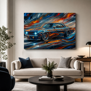 1969 Chevy Camaro Abstract Canvas Wall Art – Born to Run | 1, 3 & 5 Panel Garage Décor Print