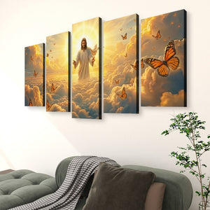 God Releasing Butterflies — Divine Grace at Sunrise Canvas Wall Art