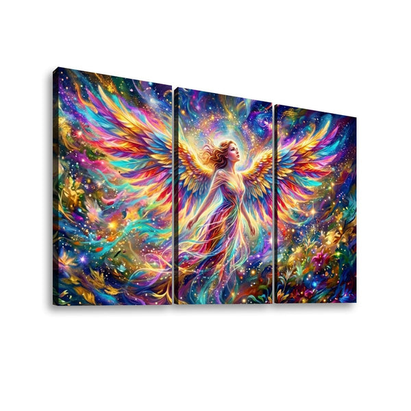 Celestial Fracture Psychedelic Angel Canvas Wall Art – Spiritual Abstract Print | 1, 3 & 5 Panel