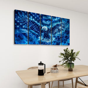 Blue Eagle – Abstract US Waving Flag 5-Panel Canvas Wall Art