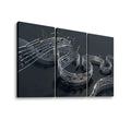 Chrome Musical Notes & Ribbon Split Canvas Panel Wall Art Decor
