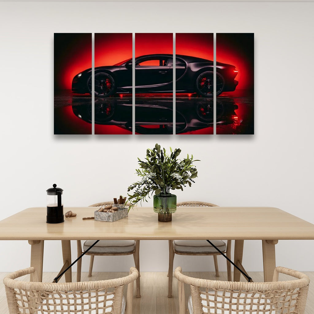 Bugatti Chiron Canvas Wall Art – Dark Reflection Supercar Print | 5-Panel Level Garage Décor
