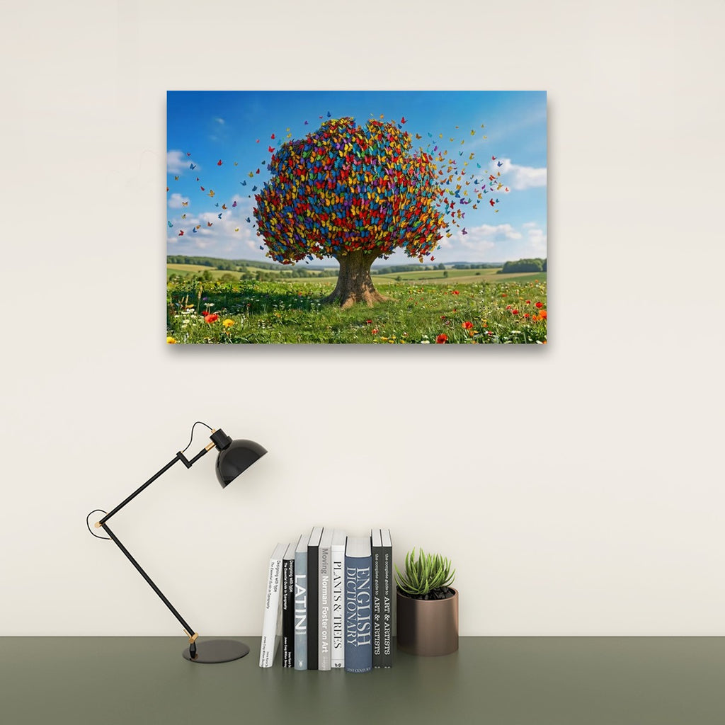 Color Burst Butterfly Tree — Multi-Color Abstract Canvas Wall Art