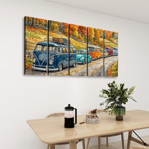 Classic Volkswagen Parade | VW Watercolor 5-Panel Canvas Print