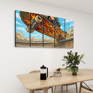 Kids Room Skateboard Canvas Wall Art – Bold Street Style Print | 1, 3 & 5 Panel