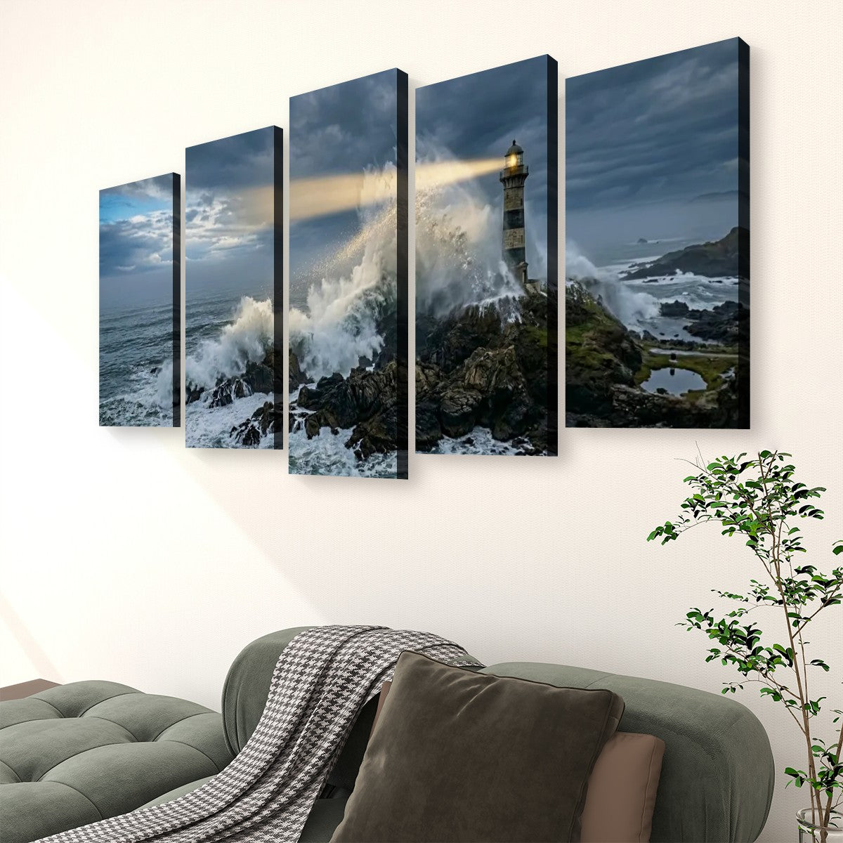 Stormy Lighthouse Canvas Wall Art – Dramatic Coastal Storm Scene | 1, 3 & 5 Panel Home Décor Print