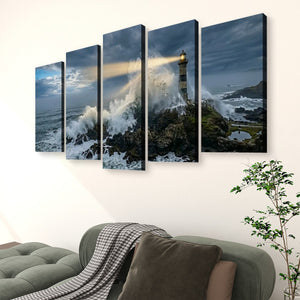 Stormy Lighthouse Canvas Wall Art | 1, 3 & 5 Panel