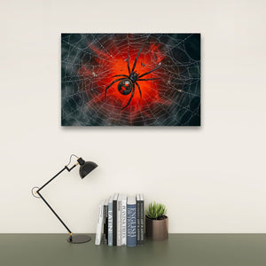 Black Widow Spider Web Canvas Wall Art — 5-Panel Level