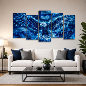Blue Eagle – Abstract US Waving Flag 5-Panel Canvas Wall Art