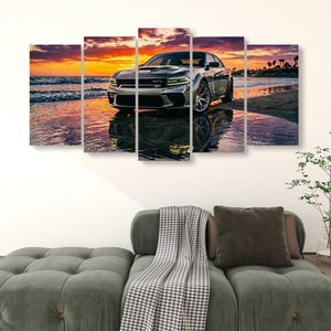 Dodge SRT Hellcat Charger – Beach Sunset 5-Panel Canvas Print